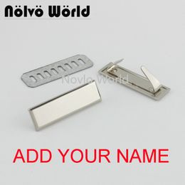 Bag Parts Accessories 5-20-100PCS Engrave YOUR NAME 45*13MM Metal Label Long Rectangle Purses Label Tags Metal For DIY Handbag Bags Metal Labels 230909