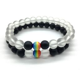 Beaded Sn1211 New Arrival Rainbow Candy Color Bracelet Matte Black Onyx Energy Clear Crystal Healing Yoga Wholesale Drop Del Dhgarden Dhnub