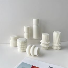 Candles Cylindrical Tall Pillar Candle Moulds Ribbed Aesthetic Silicone Mould Geometric Abstract Decorative Striped Soy Wax M275U