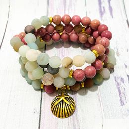 Beaded Sn1540 Womens Natutal Rhodonite 108 Mala Bracelet Matte Amazonite Shell Charm Yoga Necklace Bead Meditation Drop Deli Dhgarden Dhx8D