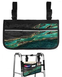 Storage Bags Abstract Black Marble Green Malachite Wheelchair Bag With Pockets Armrest Side Electric Scooter Walking Frame Pouch