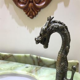 Torneira misturadora de bronze antigo com alça única, para banheiro, pia de lavatório, torneira misturadora de dragão, luxuosa, tap211a