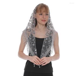 Scarves Women Triangle Scarf For Prayer Shawl Embroidered Lace Veil Floral Tassel Veils Mantillas The 's Pendant Scarve