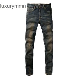 Denim Amiryes Jeans Designer Pants Man Mens Jean THOM American High Street Black Distressed Cat Washable Tear 8829 3WGJ