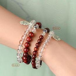 Strand Xiaoye Red Sandalwood Handchain Women's White Crystal Bracelet With Two Rings Men's Style