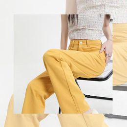 Women's Jeans Real Time Po Of Yellow Wide Leg For Spring And Summer Long Pants Commuting High Waisted Slimming Narrow Ve