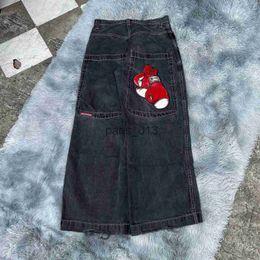 Men's Jeans Men's Jeans JNCO Y2k Streetwear Hip Hop Boxing Gloves Graphic Print Baggy Black Pants Men Women Harajuku Gothic Wide Trouser 230807 x0911