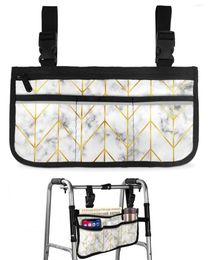 Storage Bags Marble Abstract Yellow Geometric Herringbone Wheelchair Bag Armrest Side Electric Scooter Walking Frame Pouch