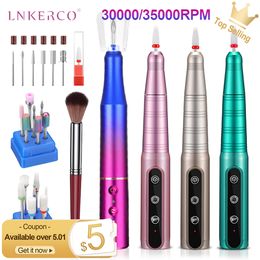 Nail Manicure Set Lnkerco 35000RPM Drill Machine Cordless Electric Sander Professional Milling Cutter For Gel Polishing 230911