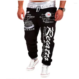 Calças masculinas sweatpants moda streetwear hip hop joggers carta impressa masculino calças casuais cintura elástica solta carga baggy