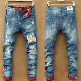 Pantaloni jeans strappati alla moda da uomo Pantaloni da motociclista classici skinny slim in denim256v