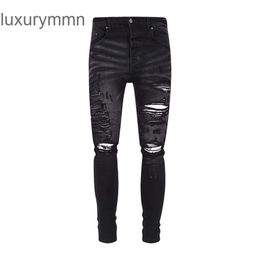 Denim Amiryes Jeans Designer Pants Man Mens Jean JB New Side Letter Embroidery Fashion Broken Hole Trendy Slim Fit Small Foot Trouser GY89