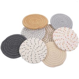 Table Mats 8Pcs Cotton Round Woven Coasters Drink Braided Cup Heat-Resistant Pad