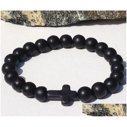 Beaded Sn0060 Wholesale Hand Work Black Onyx Bracelets Stone Cross Men Bracelet Drop Delivery Jewelry Dhgarden Dhbhy