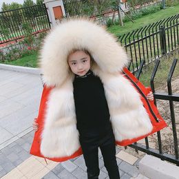 Jackets Imitation Fur Hood Fleece Girls Coats Boys Jacket Parkas Winter Faux Liner Coat Children's Outerwear