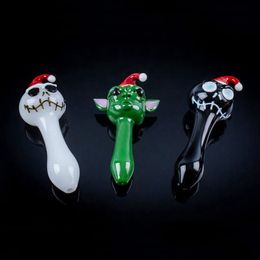 Latest Colorful Christmas Skeleton Thick Glass Hand Pipes Portable Filter Herb Tobacco Spoon Bowl Smoking Bong Holder Halloween Cigarette Holder Tube DHL