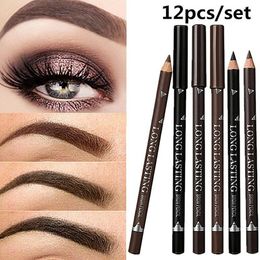Eyebrow Enhancers 12 PcsSet Waterproof Eye Brow Pencil Precise Definer Black Blonde Brown Pen Long Lasting Makeup 3 Colours Cosmetic 230911