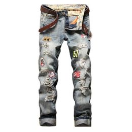 2020 Europe And America Brand Robin Straight Bowl Badge To Hole In Full Length Mid Patches Zipper Jeans Men Mens221V