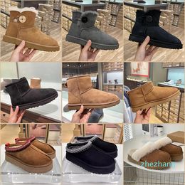 2023-designer fluffy snow boots mini women winter platform boot fur slipper ankle wool shoes sheepskin leather classic brand casual outside 10A