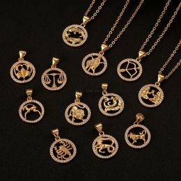 12 Zodiac Sign Necklace Gold Chain Animal Coin Pendant Char Star Sign Choker Astrology Necklaces for Women Fashion Jewellery