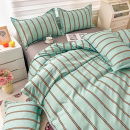 Bedding Sets Fashion Set Nordic Ins Style Stripes Flat Sheet Duvet Cover Pillowcase Single Double Full Size Bed Linen Home Textile