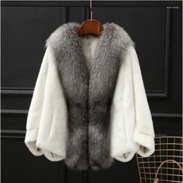 Women's Fur 2023 Winter Women Faux Mink-like Coat Fashion Batwing Sleeve Loose Collar Outwear Thicken Warm Patchwork Outcoat