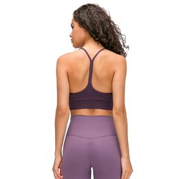 L-9110 Sexy Y-Type Strap Sports Bras Padded Fitness Wear Vest Solid Colour Naked-Feel Yoga Bra Gym Workout Tops Soft Skin-Friendly 3067