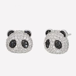 High Quality White Gold Plated 925 Sterling Silver CZ Panda Studs Earrings for Baby Kids Girls Women