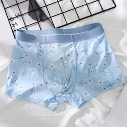 Underpants Mens Seamless Floral Printing Ultra-thin Ice Silk Breathable Comfy Boxer Briefs Shorts Bulge Underwear