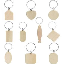 DHL Beech Wood Keychain Party Favors Blank Personalized Customized Tag Name ID Pendant Key Ring Buckle Creative Birthday Gift Wholesale