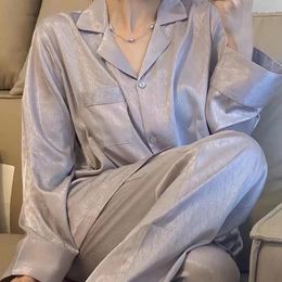 Women's Sleepwear Autumn Ice Silk Pyjama Cardigan High Grade Long Sleeve Pants Set Can Be Outworn Home Fur