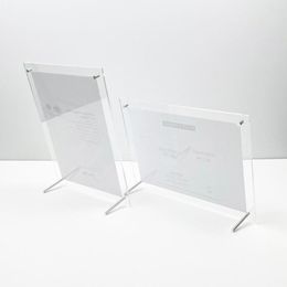Frames Transparent Acrylic Book Display Stand Desktop Holder Vertical Business Licence Frame