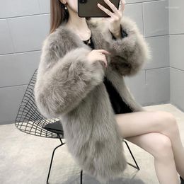 Women's Fur 2023 Korean Style Winter Warm Coat Women Mid Length Loose Faux Luxury Overcoat Fluffy Jacket Tops C28