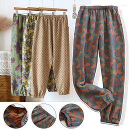 Women's Sleepwear Spring Summer Pajamas Pants Cotton Crepe Printed Comfortable Loose Elastic Waist Large Home Thin Bottoms Trousers