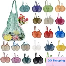 Classic Mesh Bags Washable Reusable Cotton Grocery Net String Shopping Bag Eco Market Tote for Fruit Vegetable Portable short and long handles