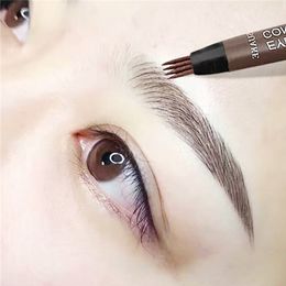 Eyebrow Enhancers 4 Fork Makeup Pen Waterproof 4D Brown Tint Tattoo Cosmetic Long Lasting Natural Make Up Eye Brow Pencil 230911