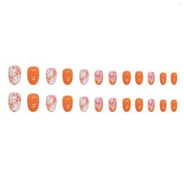 False Nails Round Tips Press-on Nail Orange Edge Resin Artificial Manicure Art For Women And Girl Salon