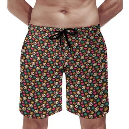 Men's Shorts Sugar Skull Print Board Male Hearts And Flowers Beach Pants Classic Daily Big Size