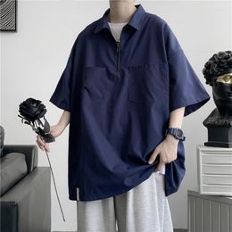 Men's Polos Summer 2023 Korean Fashion Pure Colour Short-sleeved Half-zipper Design Polo Shirts Men Hip Casual Loose Tees