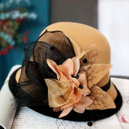 Berets Elegant Lady Flower Sun Hat Women Wedding Tea Party Travel Cap Summer Clothing Accessory Vintage Warm