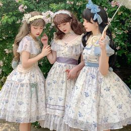 Skirts Lolita OP Dress Sweet Kawaii Fresh Cute Party Princess Japanese Victorian Bow Printed Summer Clothing