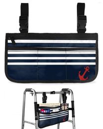 Storage Bags Navy Striped Anchor Wheelchair Bag With Pockets Reflective Strips Armrest Side Electric Scooter Walking Frame Pouch