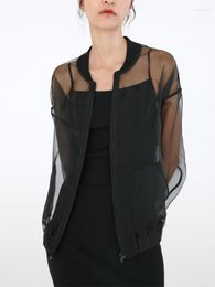 Women's Jackets Bomber Jacket 2023 Black Organza Street Spring Coat Long Sleeve Casual In Outerwears Tops