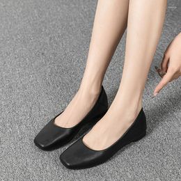 Dress Shoes 34-43 Large Square Toe Work For Women Summer Single Black Flat Bottomed Anti Slip Stewardess