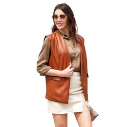 Sleeveless Pu Leather Vest Loose Large Sized Cardigan Short Coat For Women