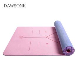 Two-Color Yoga Mat Body Position Line Workout TPE Environmental Protection Material Sports Pilates Reformer 183cm 61cm 6mm T220802311M