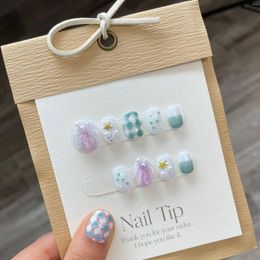 False Nails Handmade Cute Press On Short Korean Kawaii Design Reusable Fake With Glue Artifical Full Cover Nail Tips Art