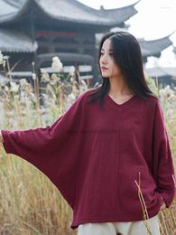 Ethnic Clothing 2023 Traditional Chinese Hanfu Tops Vintage Cotton Linen Blouse Women Oriental Meditation Zen Service Shirt