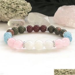 Beaded Mg0887 8 Mm Aquamarine Bracelet For Women Mix Crystals Moonstone Unakite Rose Quzrtz Lucky Stone Drop Delivery Jewellery Dhgarden Dh3Sy