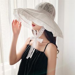 Chapéus de borda larga Floppy Lace White Black Party Wedding Caps Verão Big Sun Packable Beach Hat